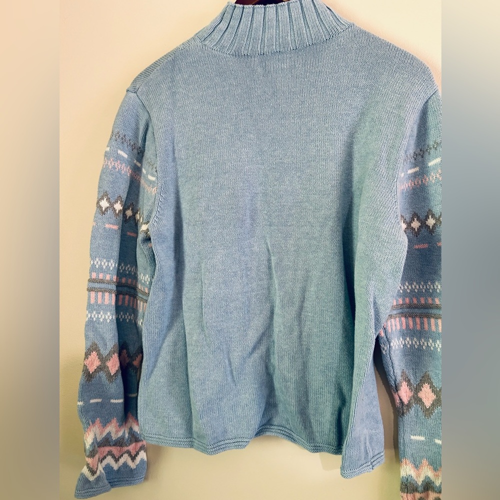 Pendleton Blue Sweater With Patterned Sleeves - image 5